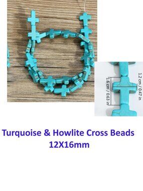 Turquoise & Howlite Cross Beads  25 Beads  12x16mm